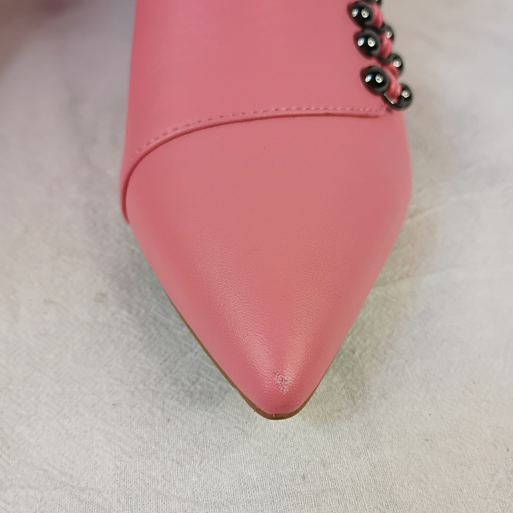 Kurt Geiger London Pink Leather Ankle Boots Kitten Heel Side Lace Beaded 37 US 7 - Picture 15 of 16
